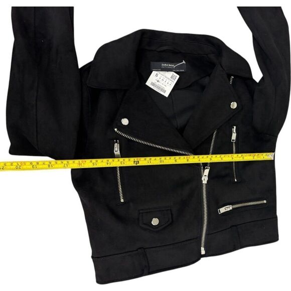 Zara Womens Biker Jacket Size S Black Faux Suede Cropped 6318/022 NWT - Picture 8 of 10